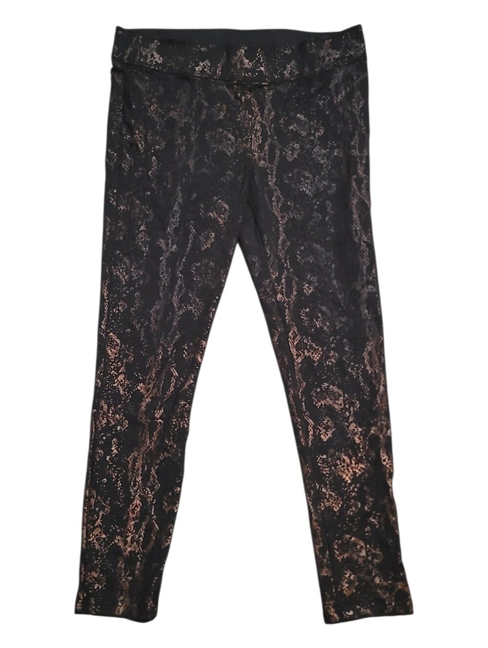 Peter Nygard Black Leggings with Metallic Copper Snake-Print